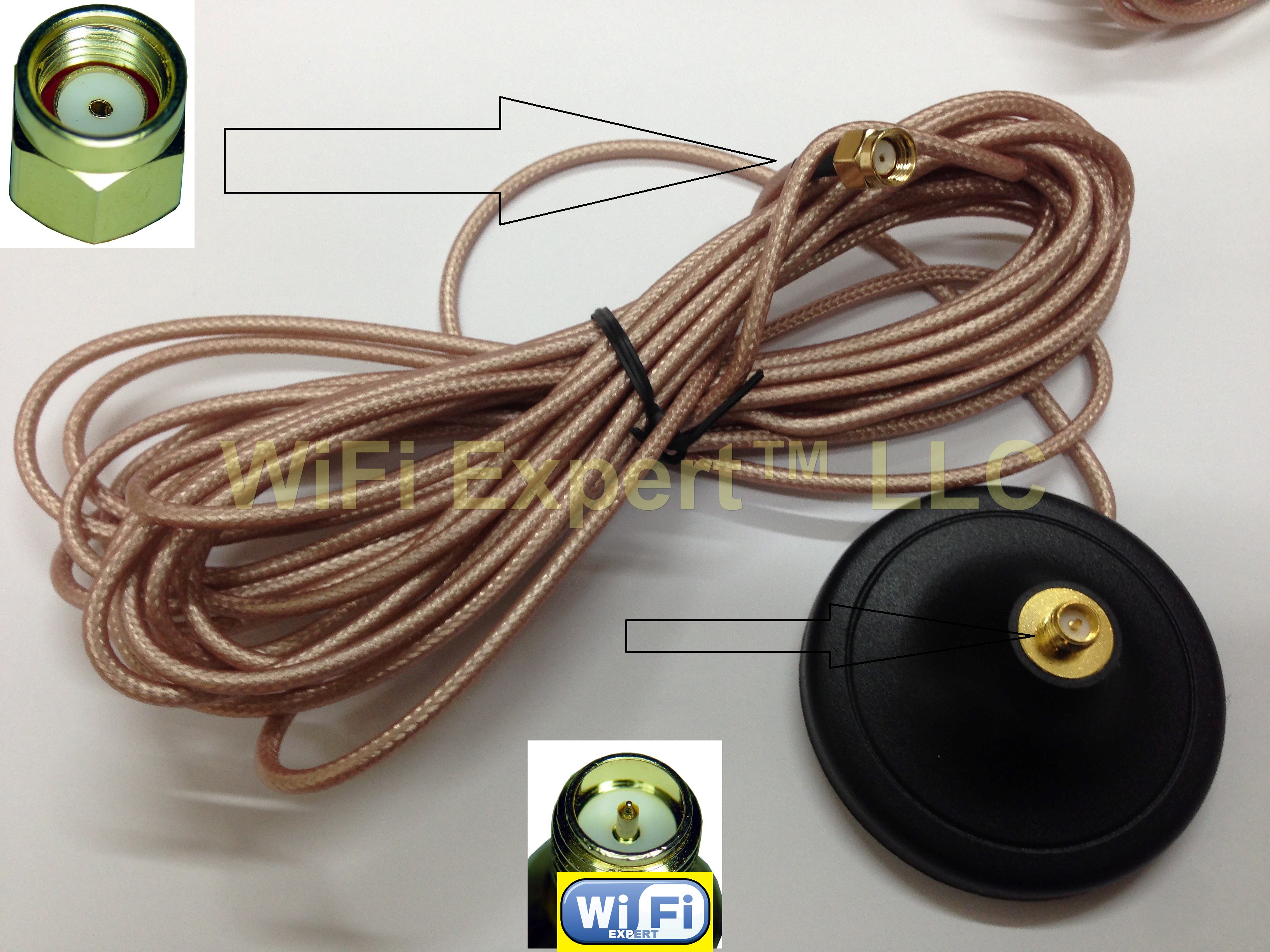 15dBi WiFi Antenna with Magnetic Base RP-SMA 10 Foot RG316DS Extension Cable USA 